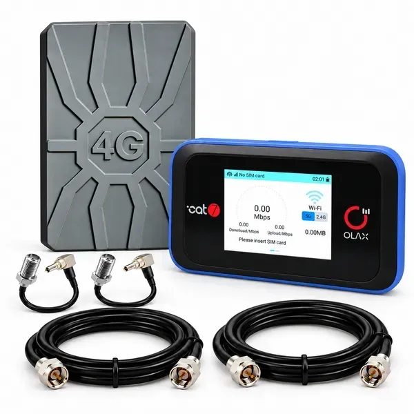 Ілюстративна композиція комплекту OLAX MT60 з антеною RunBit Spider, кабелями та CRC9