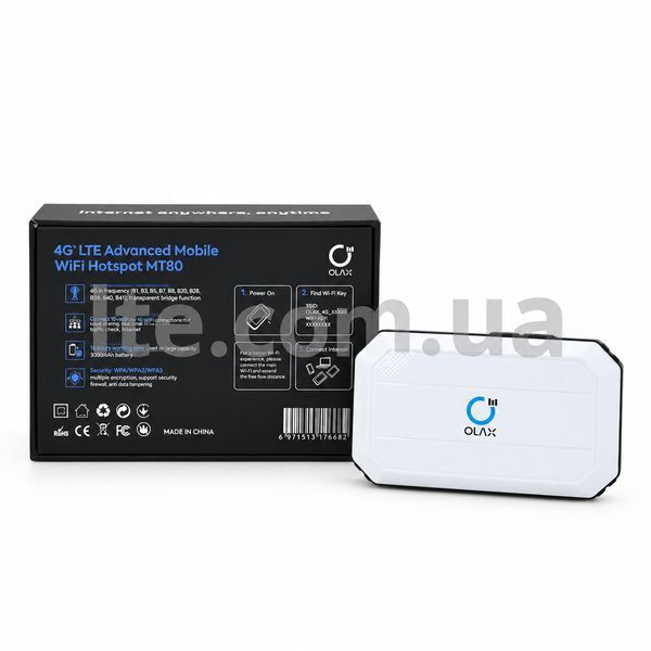 4G Wi‑Fi роутер OLAX MT80 (LTE Cat.4, 150 Мбіт/с, АКБ 3000 мА&middot;год, Type‑C) INET-004727 фото